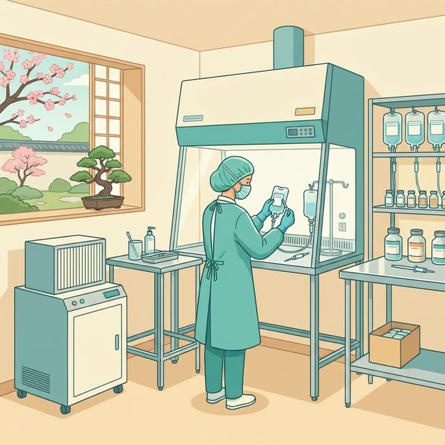 無菌調剤室で作業する薬剤師