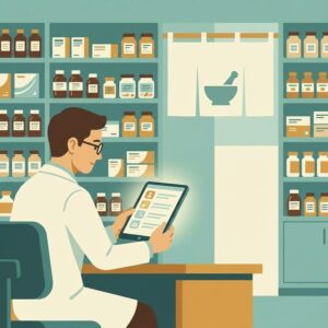 フォーミュラリーをタブレットで確認する薬剤師