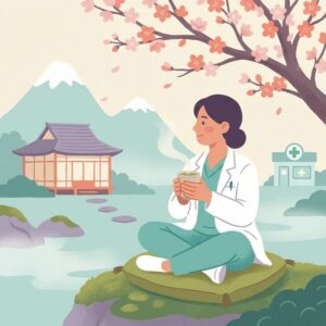 自然の中でリラックスする薬剤師