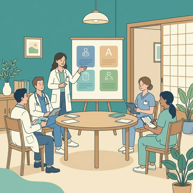 在宅医とのカンファレンスで発言する薬剤師