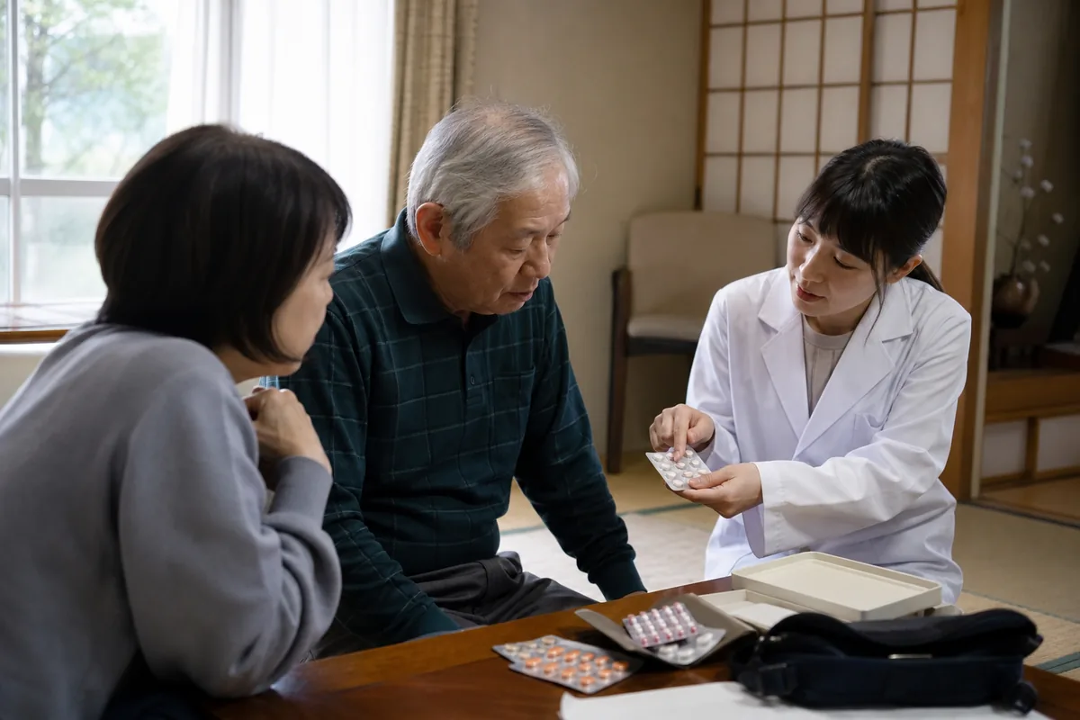 高齢者の自宅で服薬指導を行う訪問薬剤師