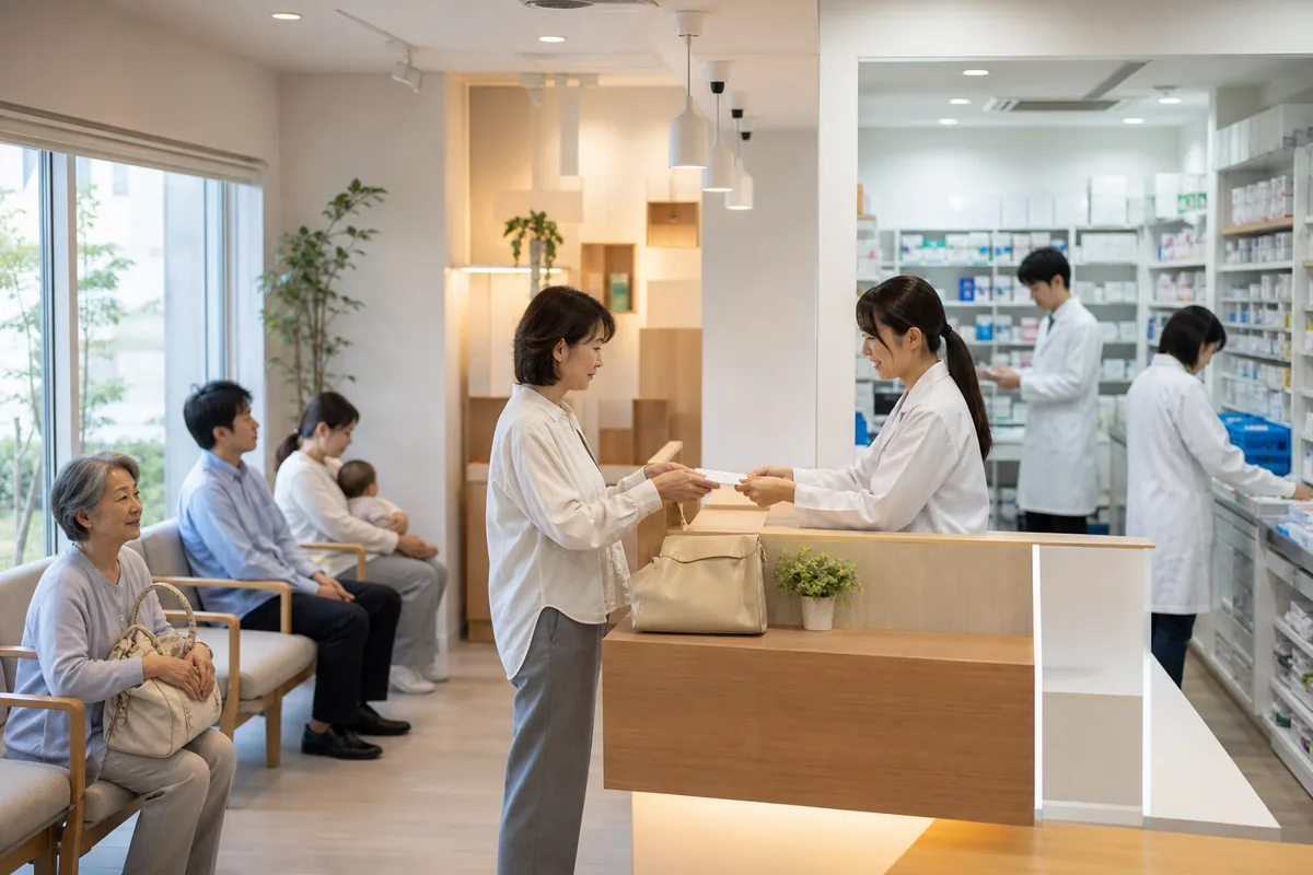 調剤室と待合が見える薬局の店内