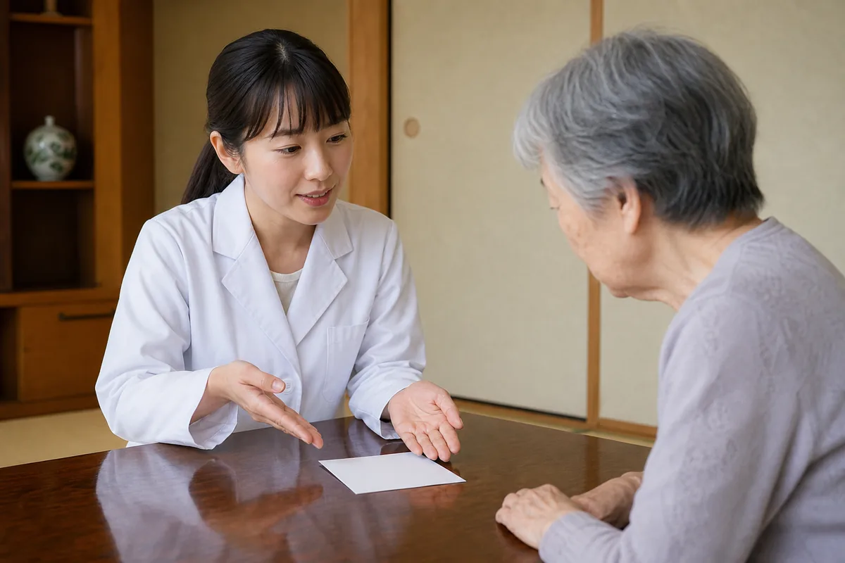 患者宅で説明する薬剤師