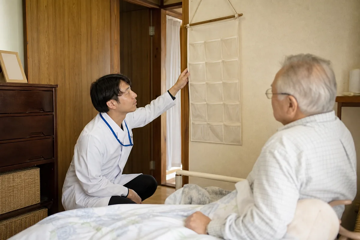 在宅患者の服薬状況を確認する薬剤師