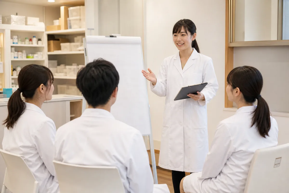 薬局内で研修を行うスタッフ