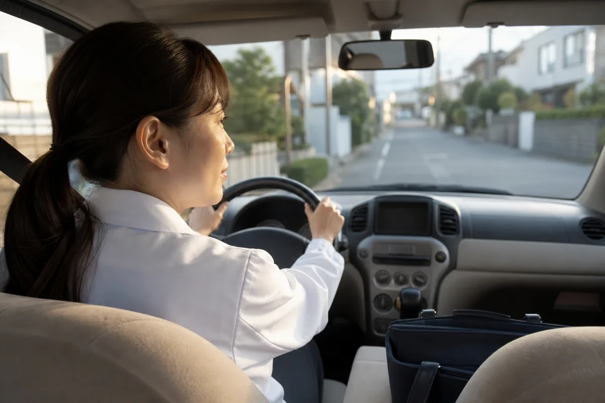 午後の訪問へ車で移動する薬剤師