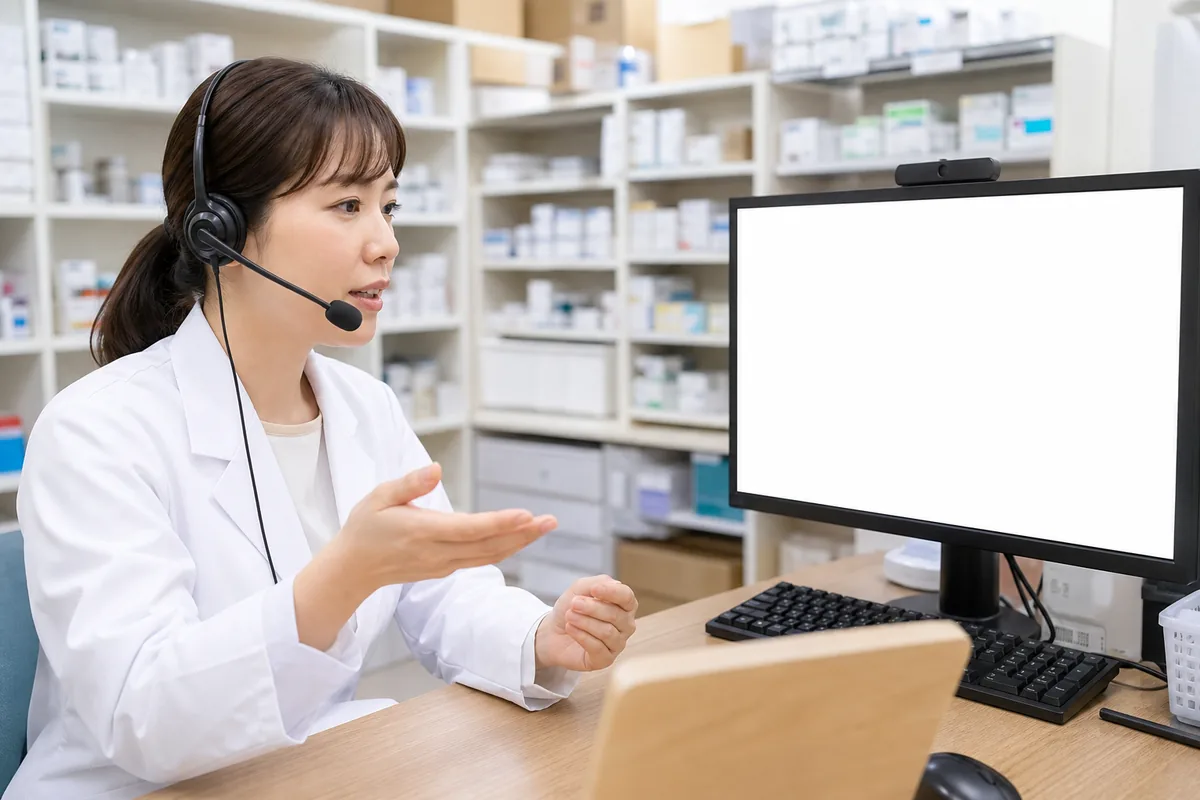 薬局側でオンライン服薬指導を行う薬剤師