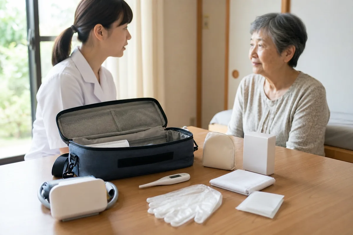中身を並べた在宅訪問用バッグ