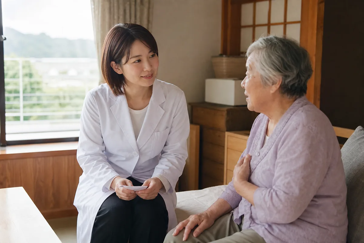 患者の様子を聞き取る薬剤師