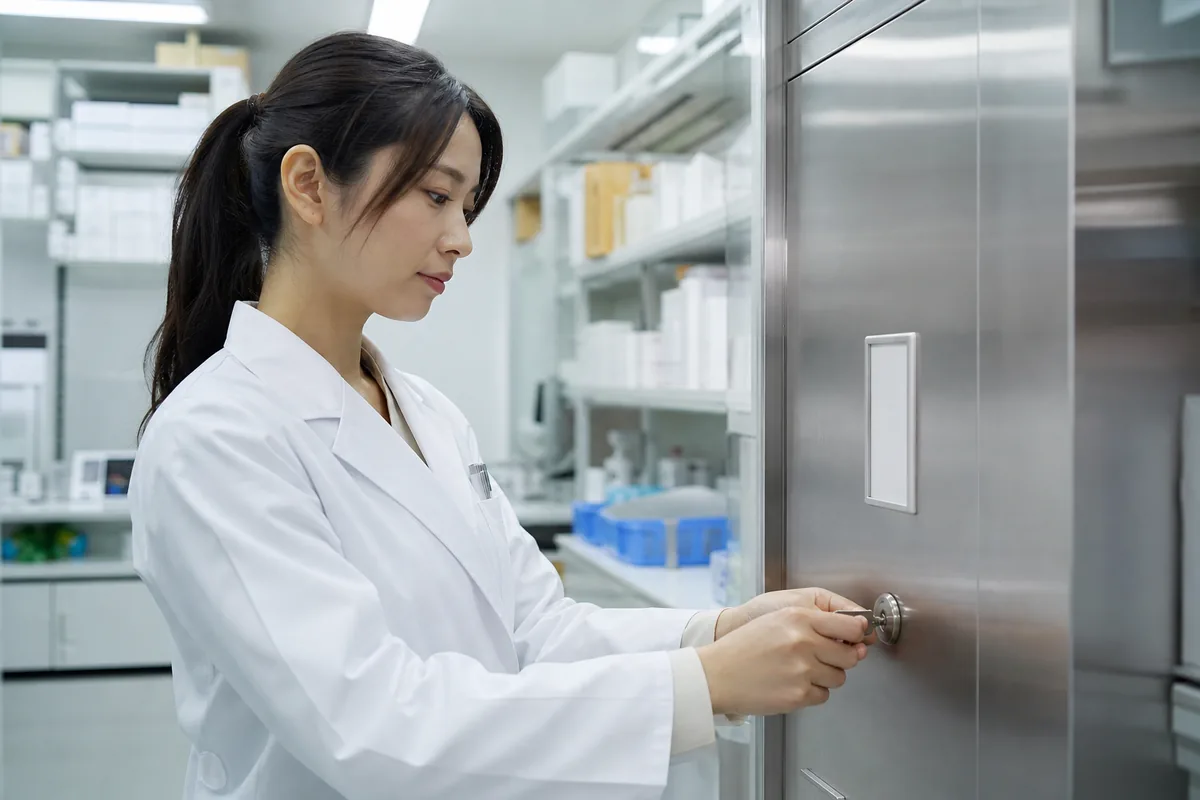 医療用麻薬の保管庫を扱う薬剤師