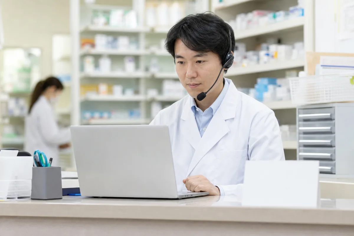 オンラインで会議に参加する薬剤師