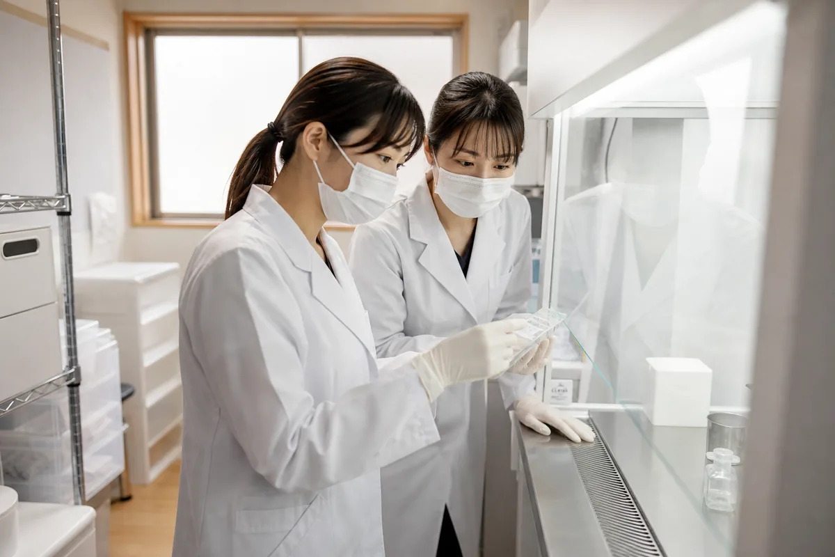 二人で確認しながら調製する薬剤師