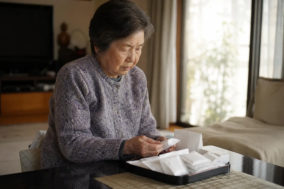 自宅で一人で薬を管理する高齢の患者