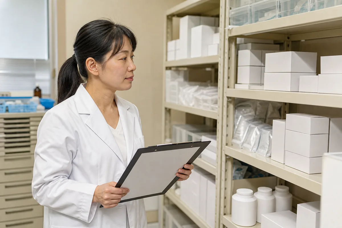 平時に備蓄を点検する薬剤師