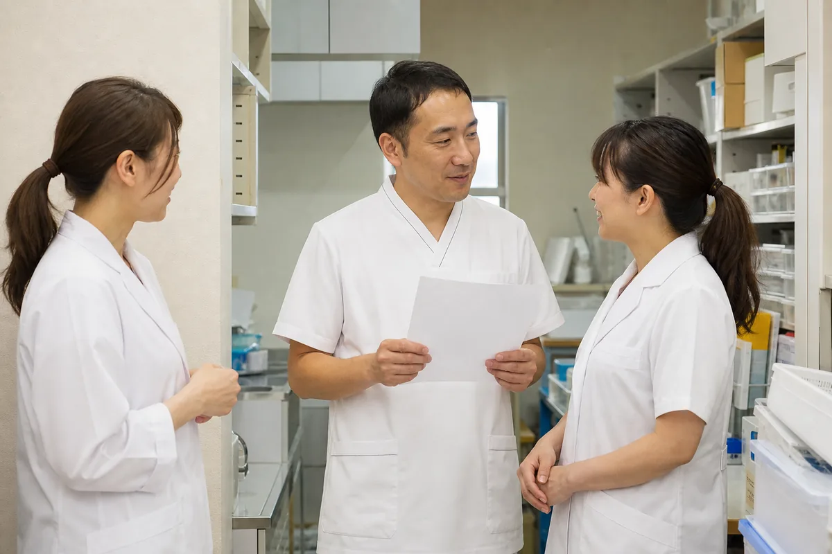 導入手順を確認する薬局スタッフ
