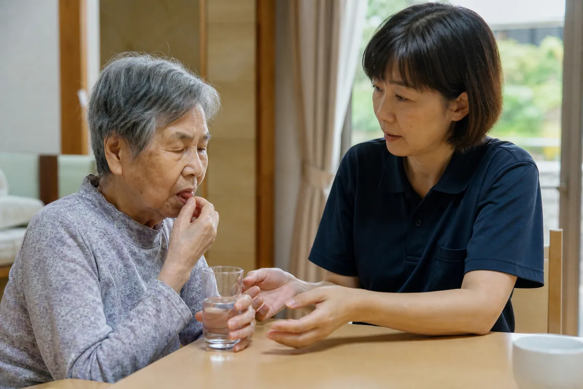 グループホームでの服薬支援の場面